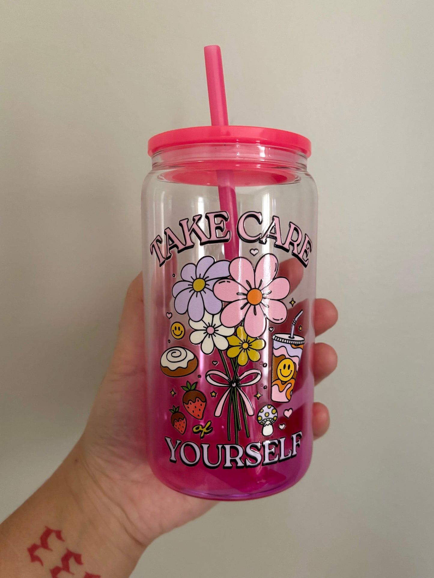 Take Care of Yourself (PINK) | 16oz Glass Cup